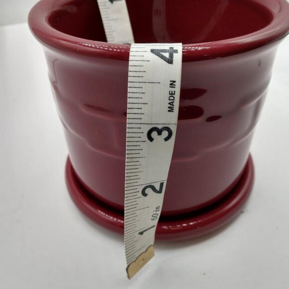 Longaberger Pottery Woven Traditions Paprika Crock with  Coaster Lid One Pint - Picture 4 of 6